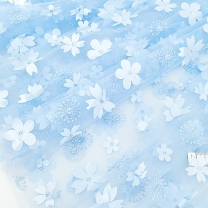 Destock 2m tissu dentelle broderie haute couture tulle brodé fleur en relief largeur 158cm