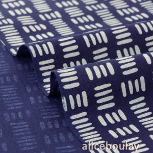 Tissu japonais coton doux géométrique gris fond marine x50cm 