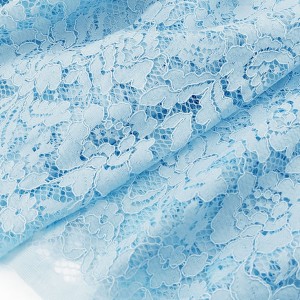 Destock 5.5m tissu dentelle brodé fluide bleu largeur 97cm 