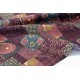 Tissu Japonais coton dobby traditionnel géométrique fleuri fond marron pourpre x50cm 