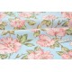 Tissu popeline de coton fleuri rosier vieux rose fond turquoise x50cm 