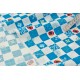 Tissu Japonais coton dobby traditionnel géomérique bleu fond blanc x 50cm