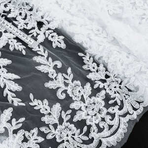 Destock 4m tissu dentelle broderie tulle brodé robe mariée blanc largeur 41cm