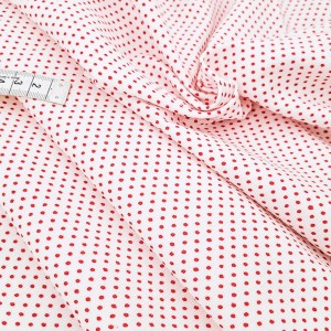 Destock 2m tissu velours milleraies coton doux pois rouge fond blanc rosé largeur 150cm
