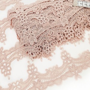 Destock 16m dentelle guipure fine haute couture rose poudré largeur 7.3cm