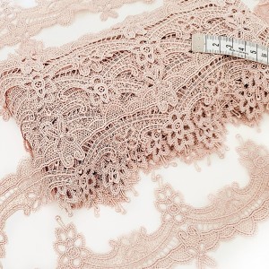 Destock 19.5m dentelle guipure fine haute couture rose poudré largeur 7.3cm