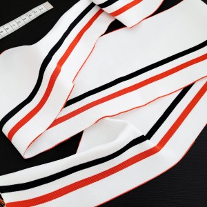 Destock bord-côte 1/1 polyester blanc rayures noire coraille  11.6x118 cm