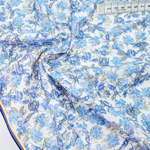 Destock 2.2m tissu satin polyester soyeux doux imprimé fleuri bleu largeur 150cm