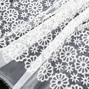 Destock 2.7m tissu dentelle organza brodé broderie coton blanc écru largeur 130cm