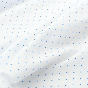 Destock 0.5m tissu crépon coton doux pois bleu fond blanc largeur 110cm 