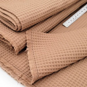 Destock 0.5m tissu nid d'abeille gaufré éponge épais beige largeur 160cm 