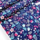 Destock 1.25m tissu toile coton fleuri fraise fond bleu largeur 148cm