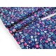 Destock 1.25m tissu toile coton fleuri fraise fond bleu largeur 148cm