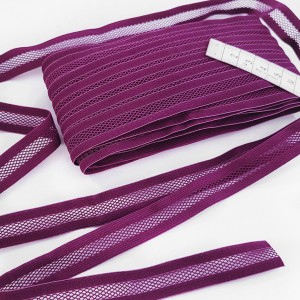 Destock lot 13.3m ruban élastique fantaisie aéré aubergine largeur 1.8cm