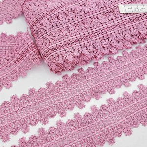 Destock 10.5m dentelle guipure lourde polyester rose poudré largeur 5.4cm