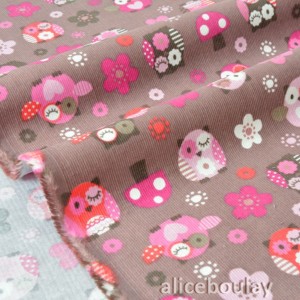 Destock 2m tissu velours milleraies extra doux jolis hiboux fleuri rose largeur 140cm 