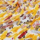 Destock 1.5m tissu japonais lin coton dobby motif voiture fond orange blanc largeur 113cm