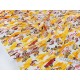 Destock 1.5m tissu japonais lin coton dobby motif voiture fond orange blanc largeur 113cm