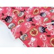 Destock 1.5m tissu japonais lin coton dobby imprimé anpanman rose largeur 145cm