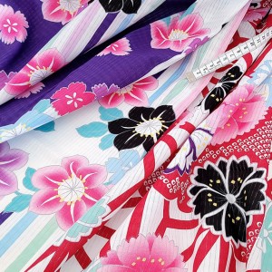 Destock 1.2m tissu kimono coton raide fleuri largeur 157cm