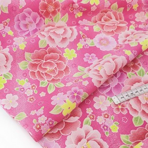 Destock 2m tissu japonais coton fin imprimé fleuri rose largeur 112cm 