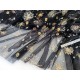 Destock 2m tissu broderie tulle brodé pissenlit sequin noir largeur 153cm