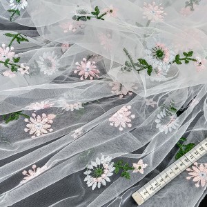 Destock 2m tissu broderie tulle brodé fleuri largeur 170cm