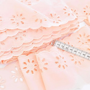 Destock lot 15.2m dentelle broderie anglaise coton rose pâle largeur 8cm