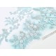 Destock lot de 4 appliques dentelle broderie sur tulle haute couture turquoise argenté taille 59x30cm