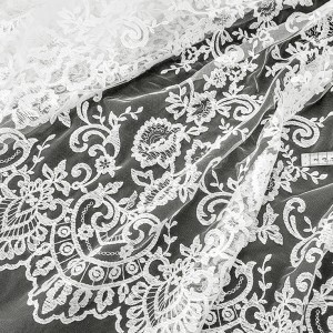 Destock 2.8m tissu dentelle broderie tulle brodé festonné écru largeur 72cm