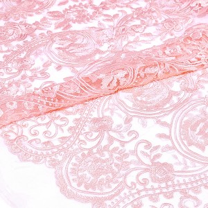 Destock 1.2m tissu dentelle broderie tulle brodé souple rose largeur 153cm