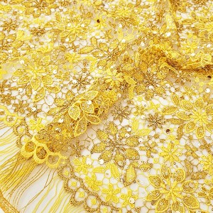 Destock 1.4m tissu dentelle guipure broderie sequin haute couture largeur 125cm