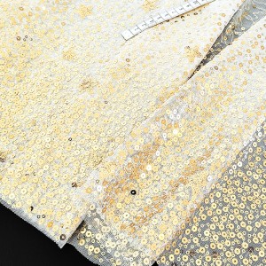 Destock 2.55m tissu sequins dorés brodés sur tulle largeur 56cm