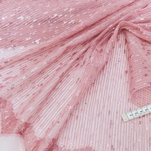 Destock 1.4m tissu broderie tulle brodé sequins vieux rose largeur 155cm