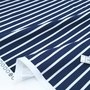 Destock 1m tissu jersey coton imprimé rayures blanches marines largeur 173cm