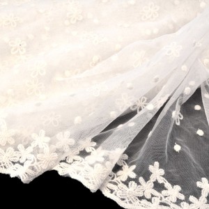 Destock 2.35m tissu dentelle tulle brodé broderie en coton souple écru largeur 155cm