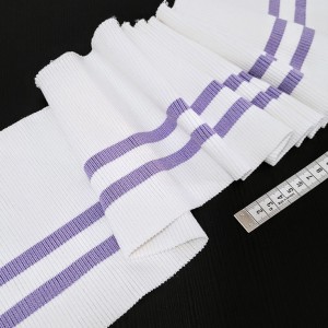Destock bord-côte 2/2 polyester épais blanc rayures mauve 15x110 cm