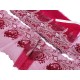 Destock 9.3m dentelle broderie tulle brodé fine framboise  haute couture largeur 15cm