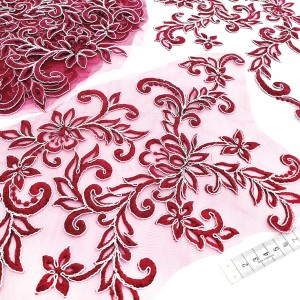 Déstock lot 2 appliques dentelle broderie à détourer bordeaux argenté taille 44x24cm