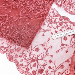 Destock 3.3m dentelle broderie tulle brodé fine vieux rose haute couture largeur 22.3cm