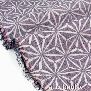 Tissu japonais coton tissé teint étoiles asanoha dégradé fond gris mauve chiné x 50cm