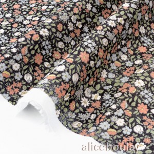 Tissu batiste de coton soyeux fleuri fond noir x 50cm 