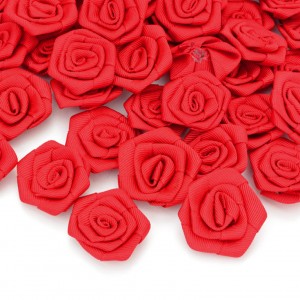 Mercerie 20 fleurs appliqués déco en ruban gros grain couleur rouge taille 3 à 4cm 