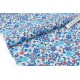 Tissu popeline coton doux fleuri sur fond bleu x 50cm 