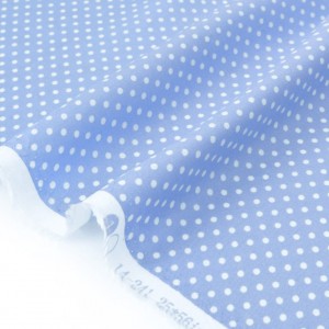 Tissu viscose soyeux fluide pois blanc fond bleu pâle x 50cm 