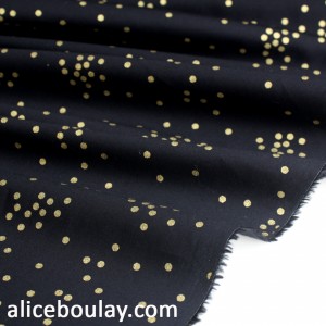 Tissu popeline coton noir pois dorés x 50cm 