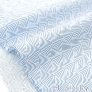 Tissu japonais coton popeline vagues Seigaiha gris fond blanc x 50cm 