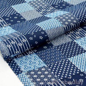 Tissu japonais polycoton motif traditionnel géométrique marine x 50cm 