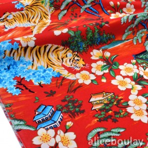 Tissu Japonais traditionnel polycoton fleuri tigre x 50cm 