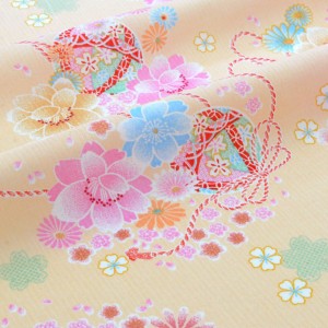 Tissu Japonais coton doux fleuri fond abricot rosé x 50cm 